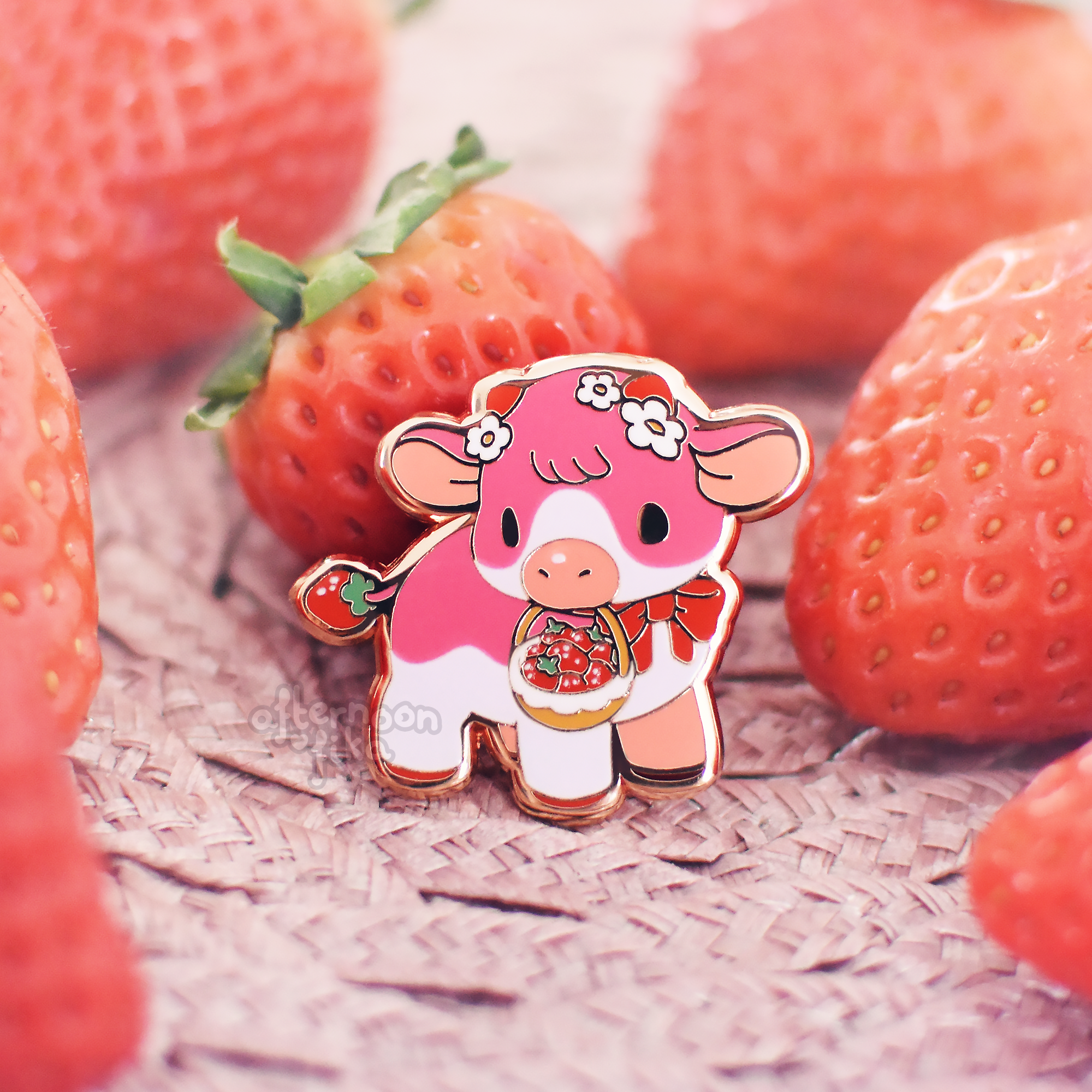 Strawberry Cow Enamel Pin