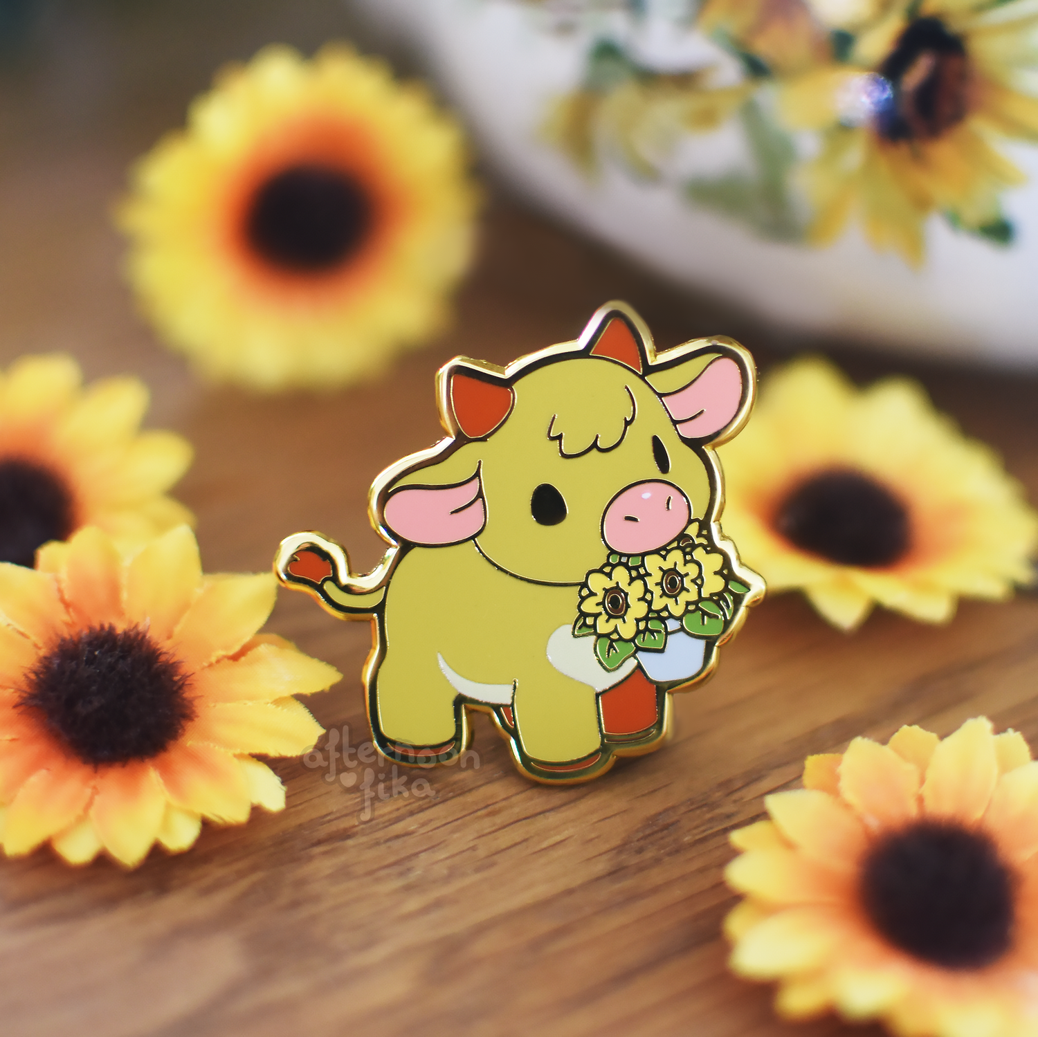 Sunflower Cow Enamel Pin