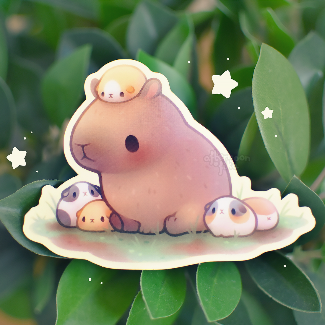 Capybara With Guinea Pigs Sticker